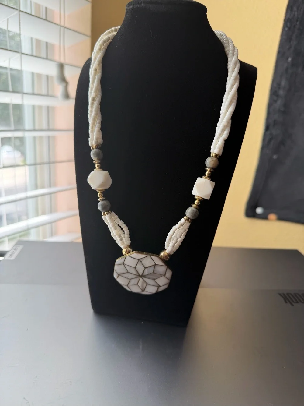 Elegant White Mosaic Statement Necklace
